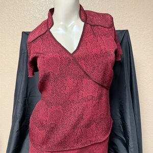 Norton McNaughton Deep Red Floral Top with matching skirt